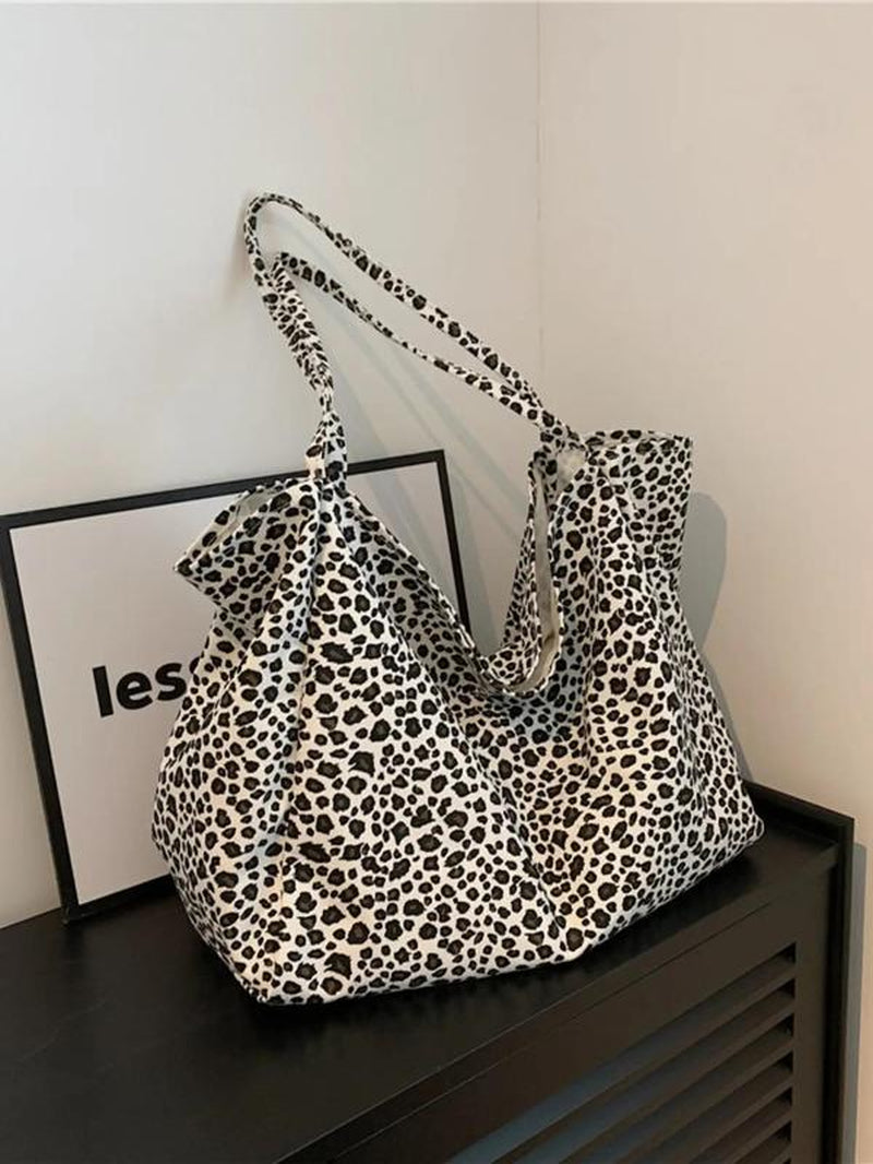 Women'S Fashion Leopard Print Tote Bag, Large Capacity Lightweight Foldable Designer Shoulder Bag, Trendy Versatile High-Quality Daily Commuting Bag, Girl Fashionable Shopping Bag